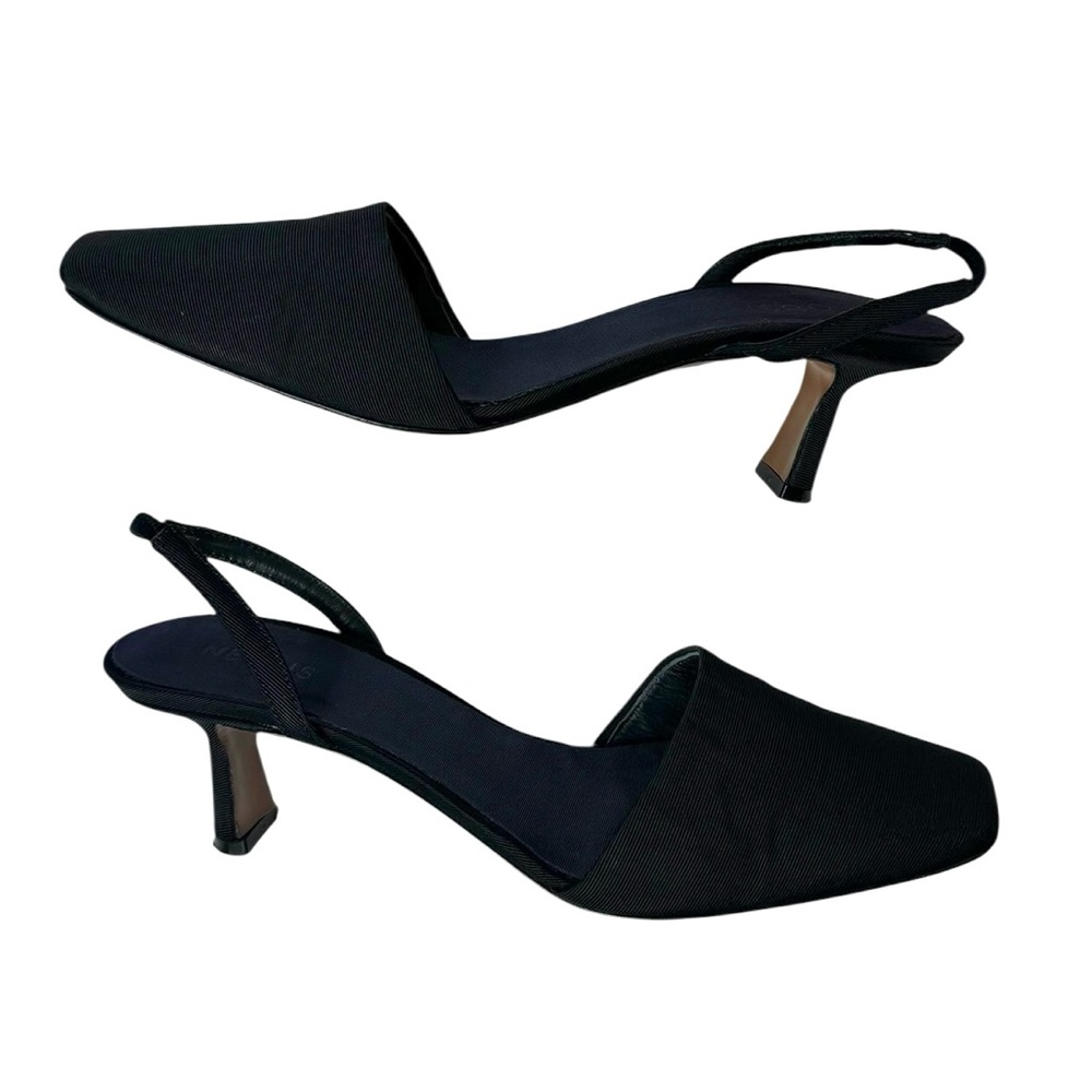NEOUS | Black Grosgrain Minimalist Slingback Kitten Heels 37